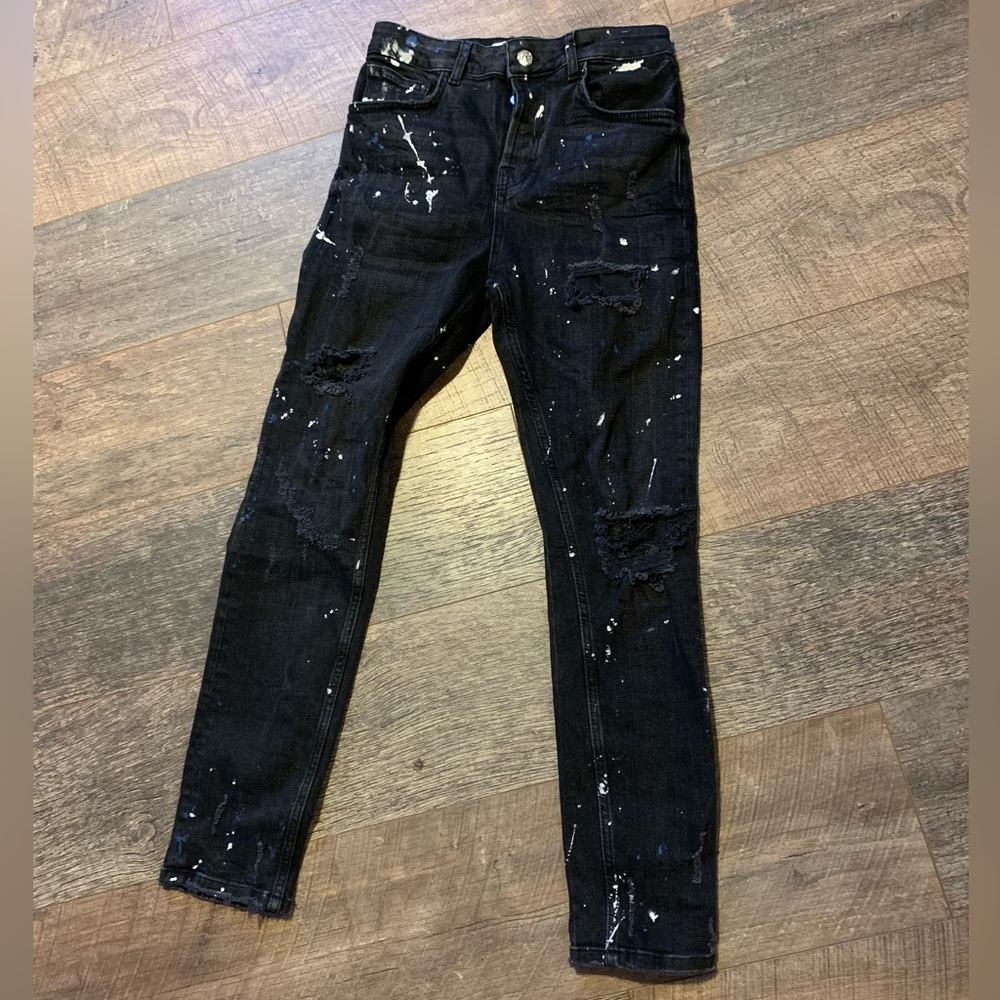 Distressed Zara button fly jeans.